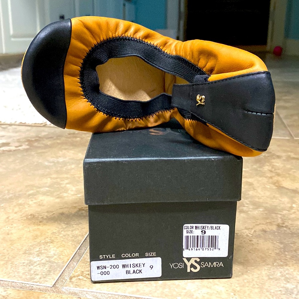 YOSI SAMRA Whiskey/black foldable ballet flats